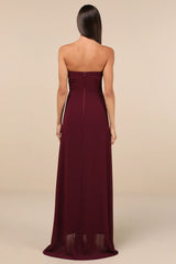 Splendid Aura Plum Purple Chiffon Pleated Strapless Maxi Dress
