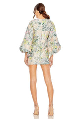 Short Floral Puff Sleeve Cocktail Dress