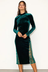 Eloquent Drama Black Velvet Mock Neck Midi Dress
