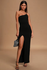 Keeper of My Heart Black One-Shoulder Maxi Dress