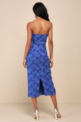 Flawless Perfection Emerald Floral Applique Strapless Midi Dress