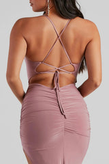 Heather Ruched High-Slit Formal Dress