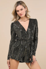 Bettie White Metallic Long Sleeve Romper