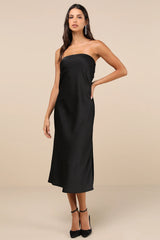 Effortless Bliss Blush Pink Satin Strapless Cowl Back Midi Dress