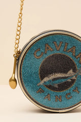 Caviar Tin Blue Rhinestone Crossbody Bag