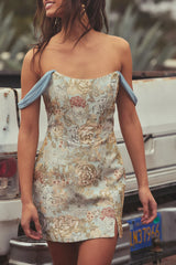 Captivating Personality Light Blue Jacquard Bustier Mini Dress