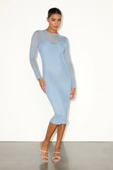 Perfect Plans Light Blue Sheer Mesh Long Sleeve Midi Dress