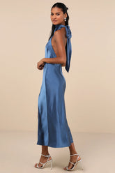 Exceptional Status Rust Halter Backless Slip Midi Dress