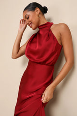 Distinctive Brown Satin Asymmetrical Midi Dress