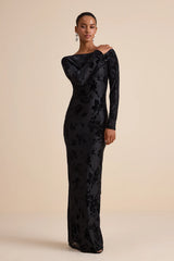 Amiria Light Aqua Burnout Velvet Long Sleeve Maxi Dress