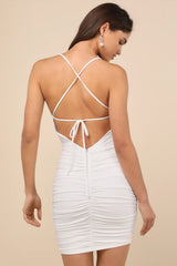 Confident Allure Plum Purple Ruched Lace-Up Bodycon Mini Dress