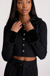 Layden Black Faux Fur Collared Cardigan