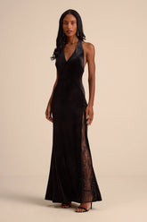 Calisto Black Velvet Halter Mermaid Maxi Dress