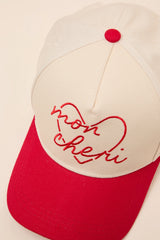 Mon Cheri Cream and Red Embroidered Dad Hat