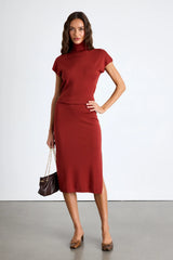 Ashford Rust Red Turtleneck Short Sleeve Sweater Midi Dress