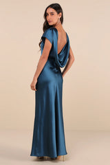 Captivating Presence Blush Pink Satin Cowl Back Maxi Dress