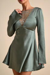 Emberlyn Rusty Rose Satin Lace Long Sleeve Mini Dress