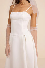 Annissa White Taffeta Drop Waist Lace-Up Maxi Dress