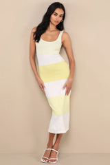 Easily Gorgeous Ivory and Yellow Striped Midi Sweater Dress