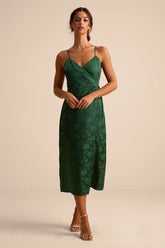 Katherine Emerald Floral Jacquard Wrap Midi Dress