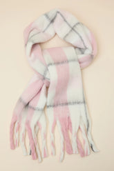Rami White and Pink Plaid Oversized Scarf