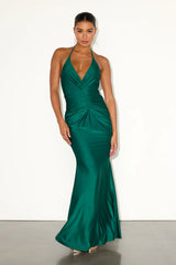 Zaniya Plum Ruched Halter Maxi Dress