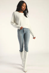 Fireside Flirt Dark Sage Green Ribbed Cropped Pullover Sweater