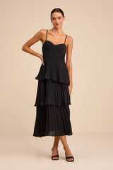 Cascading Crush Emerald Tiered Bustier Midi Dress