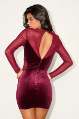 Irresistible Details Burgundy Velvet Mesh Long Sleeve Mini Dress