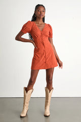 Adored Cutie Brown Floral Corduroy Button-Front Mini Dress