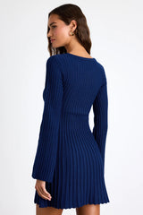 Convincing Poise Burgundy Ribbed Long Sleeve Skater Mini Dress