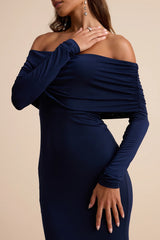 Effortlessly Stunning Dark Brown Off-the-Shoulder Maxi Dress