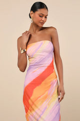 Jaylah Light Blue Multi Mesh Strapless Midi Dress