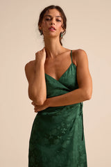 Katherine Emerald Floral Jacquard Wrap Midi Dress