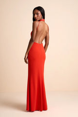 Damaris Dark Purple Mock Neck Backless Maxi Dress