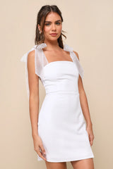 Beaming Perfection Light Blue Pearl Organza Tie-Strap Mini Dress