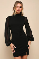 Exceptionally Flirty Black Long Sleeve Backless Mini Dress