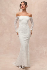 Beloved Promise White Lace Off-the-Shoulder Mermaid Maxi Dress