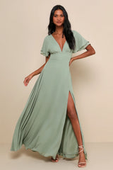 Promise Of Love Sage Brush Flutter Sleeve Maxi Dress