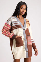 Emilee Brown and Cream Fair Isle Sweater Mini Dress