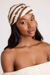 Nikia Brown Zebra Print Satin Scarf
