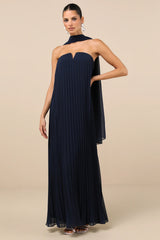 Lael Dark Red Pleated Strapless Dress and Scarf Set