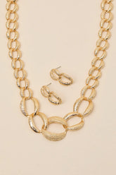 Tila Gold Textured Chain Link Earring and Necklace Set