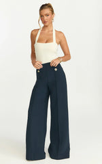 Julie Top - Tie Halter Button Detail Top in Ivory