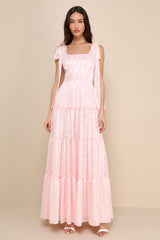Picturesque Allure Green Jacquard Tie-Strap Maxi Dress