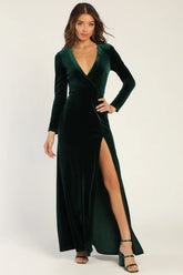 Sensational Memories Emerald Green Velvet Surplice Maxi Dres