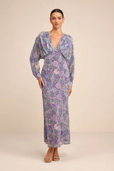 Azalea Blue Multi Floral Long Sleeve Midi Dress