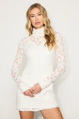 Marcy White Lace Mock Neck Mini Dress