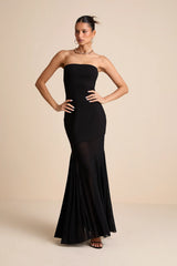 Elaris Black Mixed Media Strapless Maxi Dress