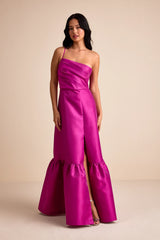 Letha Magenta Taffeta One-Shoulder Maxi Dress